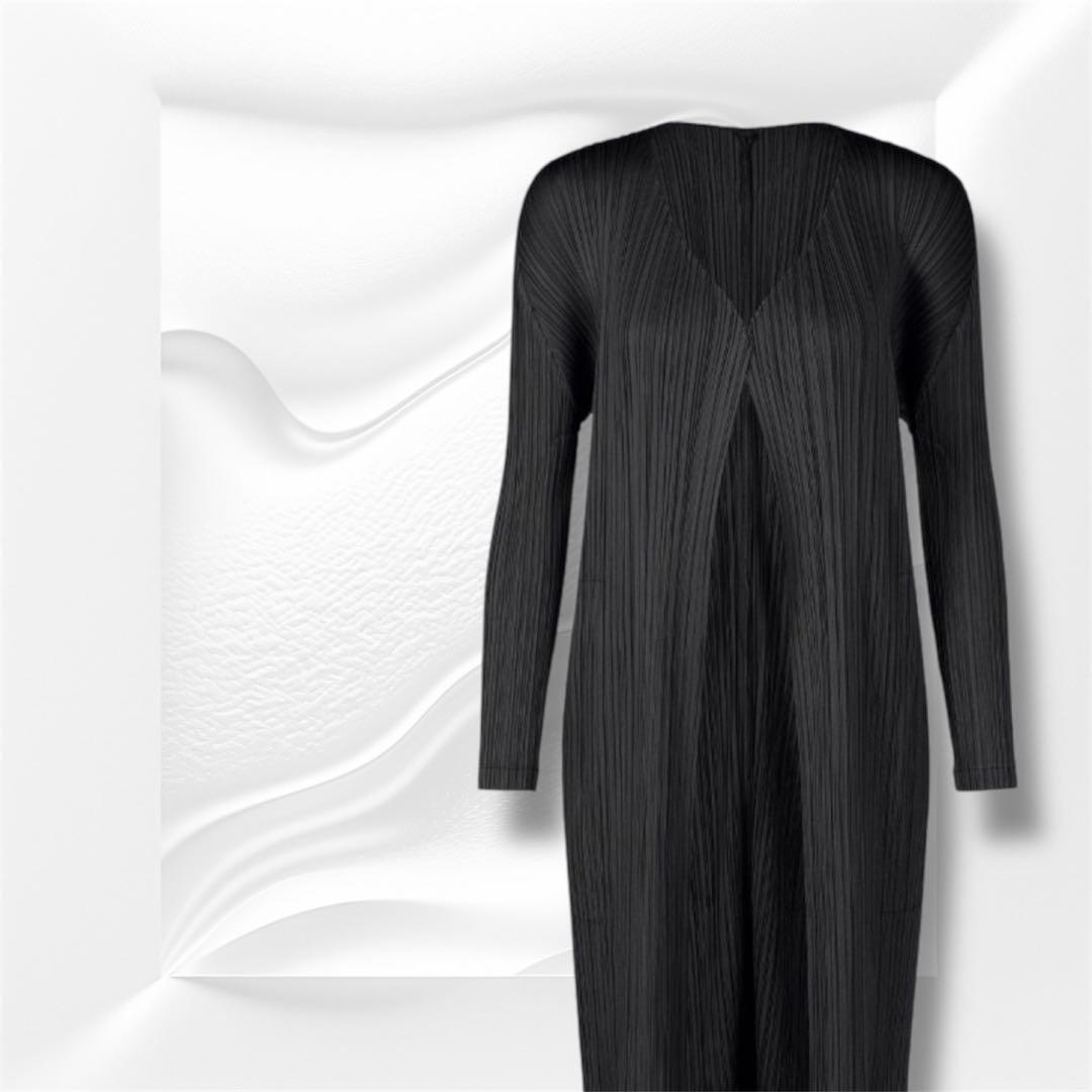 美品 プリーツプリーズ イッセイミヤケ ロングカーディガン ボタンレス