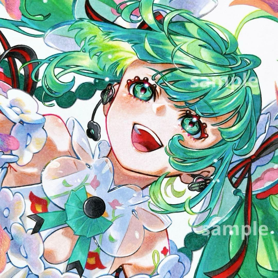 も*ふ様 ✴︎ 初音ミク Blooming ✴︎　手描き　イラスト　アナログ　色 Blooming Melody 💐 #初音ミク #初音ミクイラスト #かわいいイラスト