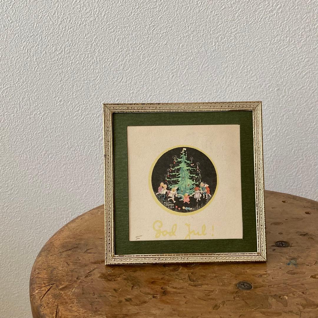 アンティークフレームE☆1920年代超希少MAJ LINDMANツリーカード入りの