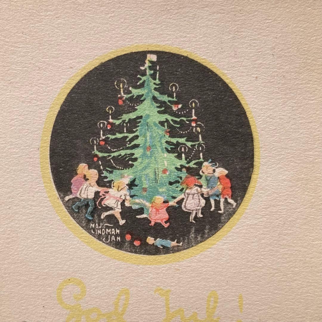 アンティークフレームE☆1920年代超希少MAJ LINDMANツリーカード入りの