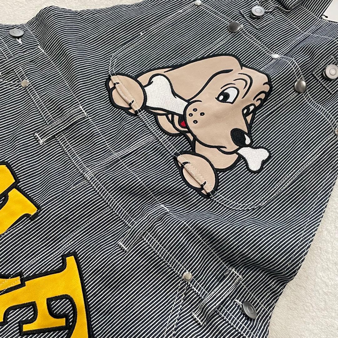 GALFY 石ちゃんオーバーオール デニム ワッペン ストライプ 犬 タグ