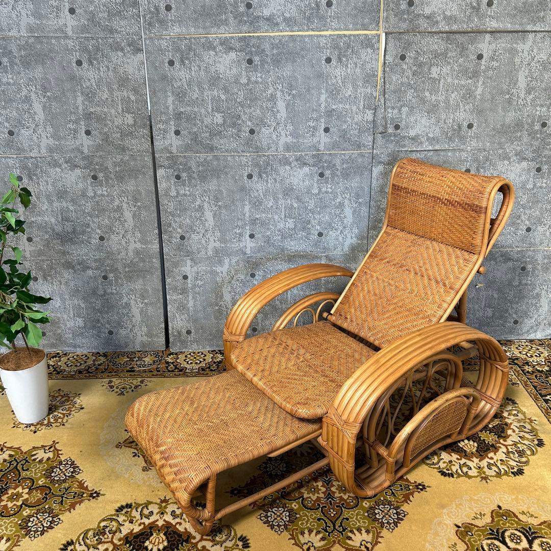 籐家具꧂ラタンリクライニングチェア いす イス 椅子 昭和レトロ