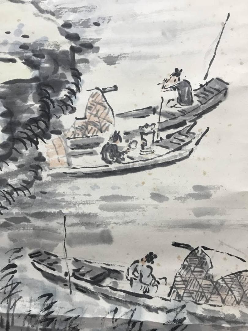 真作】福田浩湖/柳蔭語喜図/山水図/山水人物図/掛軸/名家伝来/AB-848