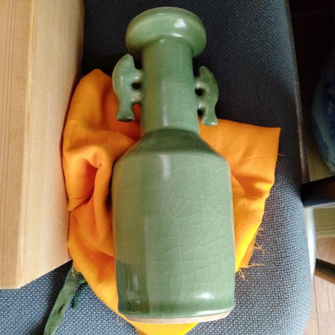 最終値下げ 旧家蔵中国骨董【南宋青磁 双魚耳付花入】 貴重