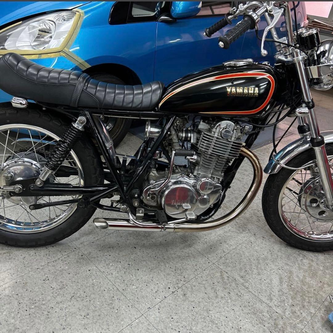 SR400 ワンオフ ステンレス鏡面ベリーショートスラッシュカットマフ