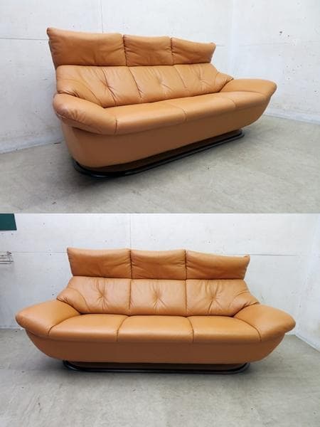美品□カリモク□牛本革□オーク材□3人掛けソファ□ZT71□モダン