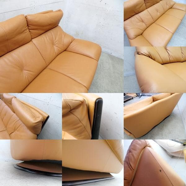 美品□カリモク□牛本革□オーク材□3人掛けソファ□ZT71□モダン