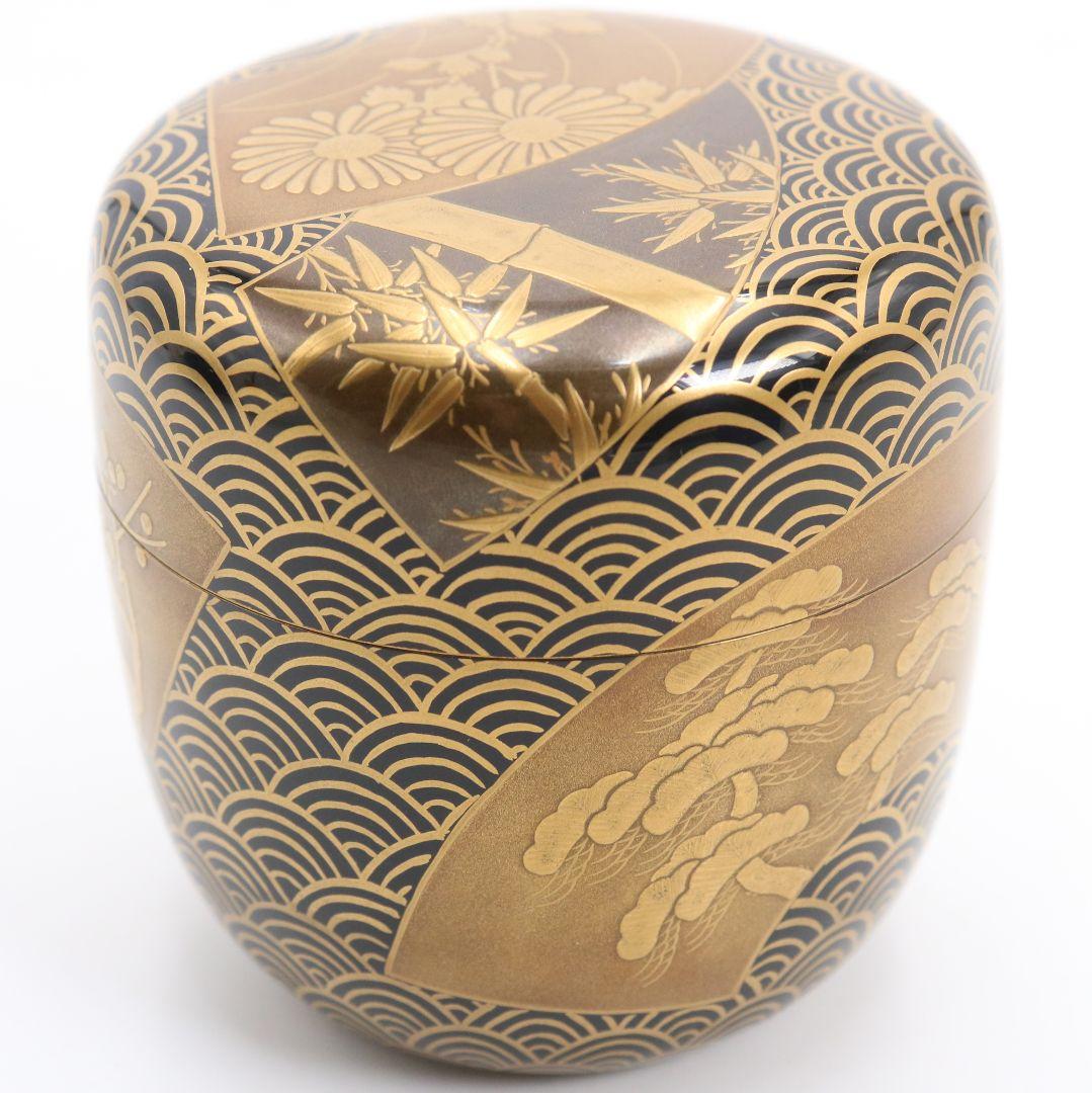 Gojyo様専用 青海波に五君子蒔絵 中棗 松竹梅 内金梨子地 茶道具 M881