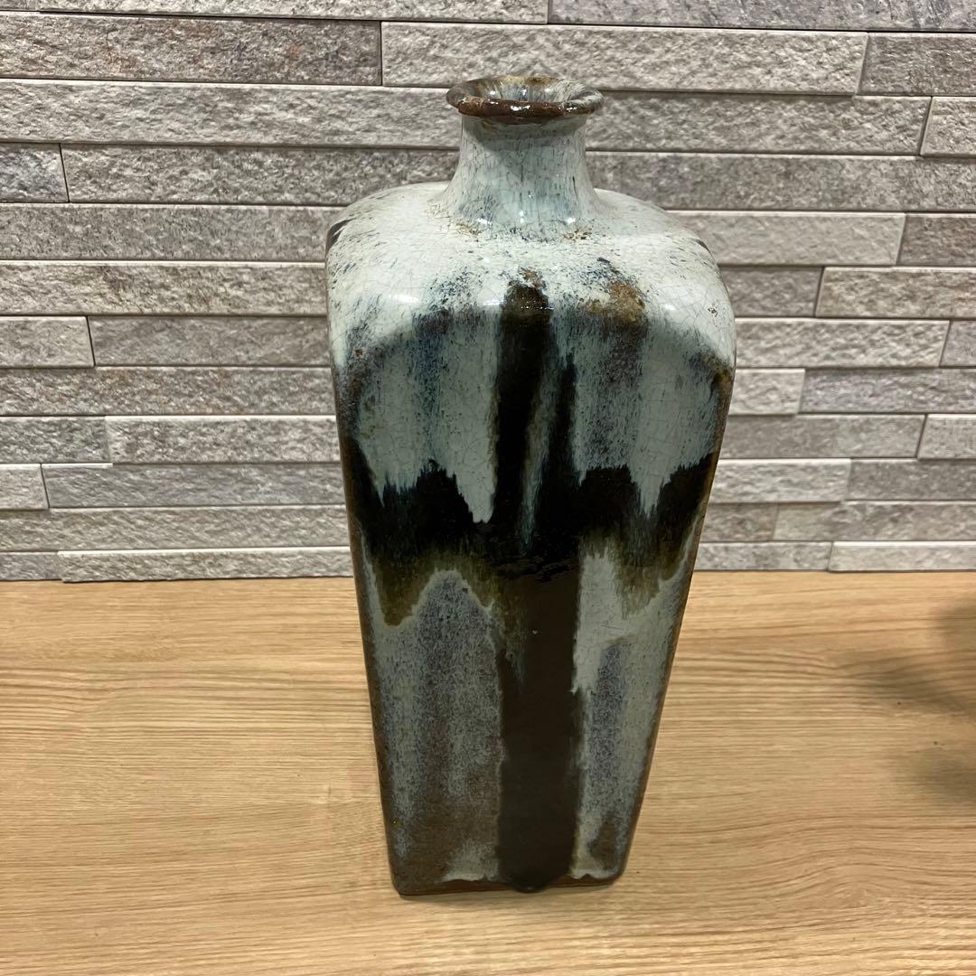 ビンテージ民藝】濱田庄司 鉄釉花瓶 角瓶/益子焼