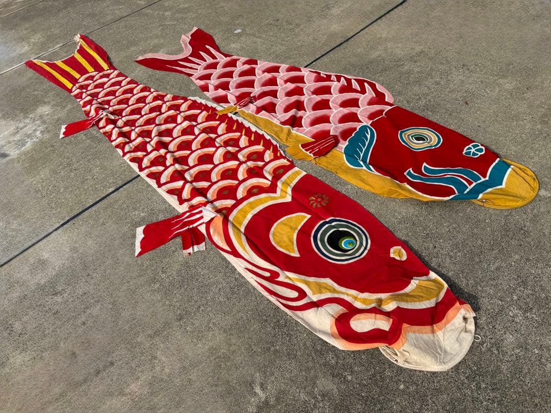 古布 木綿 鯉のぼり 赤 2点 4m 2.7m こいのぼりリメイク素材