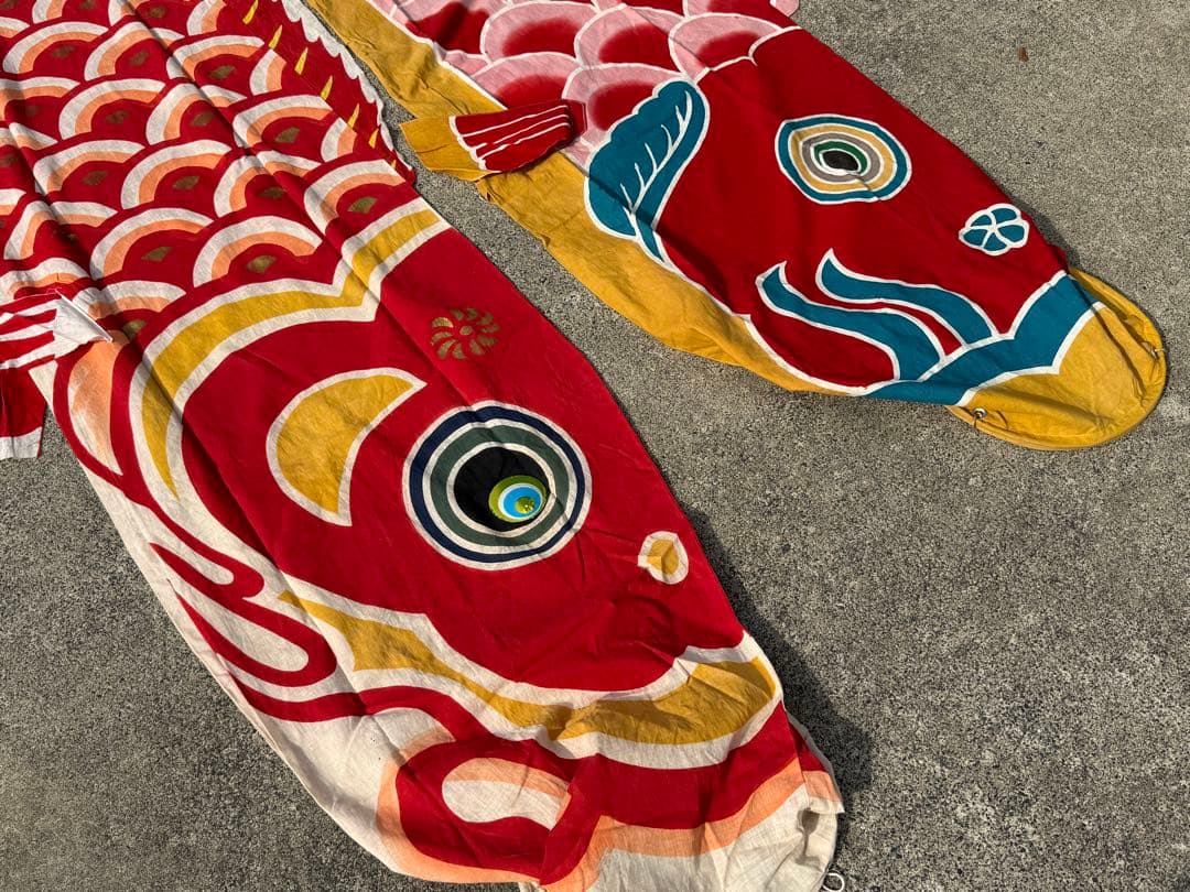 古布 木綿 鯉のぼり 赤 2点 4m 2.7m こいのぼりリメイク素材