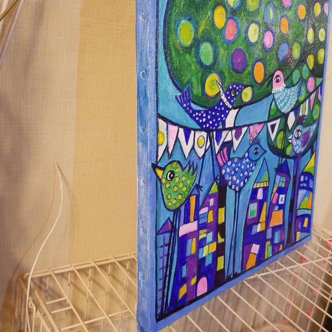 油絵 にゃんこ様専用 足の長い鳥が住む街