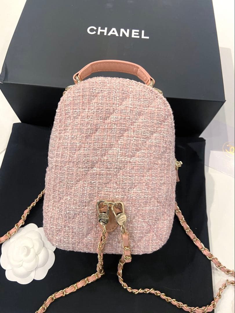 シャネル ツイードチェーンミニバックパック ピンク ノベルティ - メルカリ
