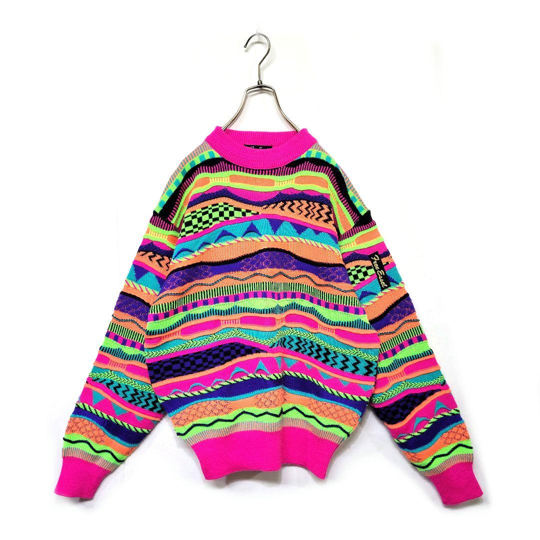 【美品】80's vintage Free Essel Japana 3Dニット 80年代 総柄3Dジャガードニットセーター | デッドストック