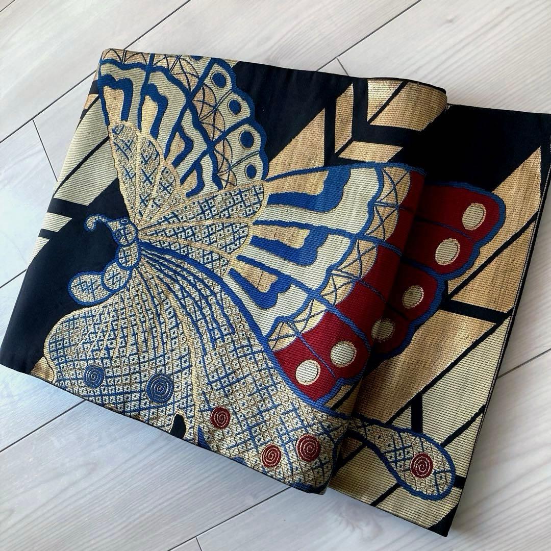 アンティーク京袋帯　蝶々の織り出し　大正ロマン　上質　正絹　No.2-26