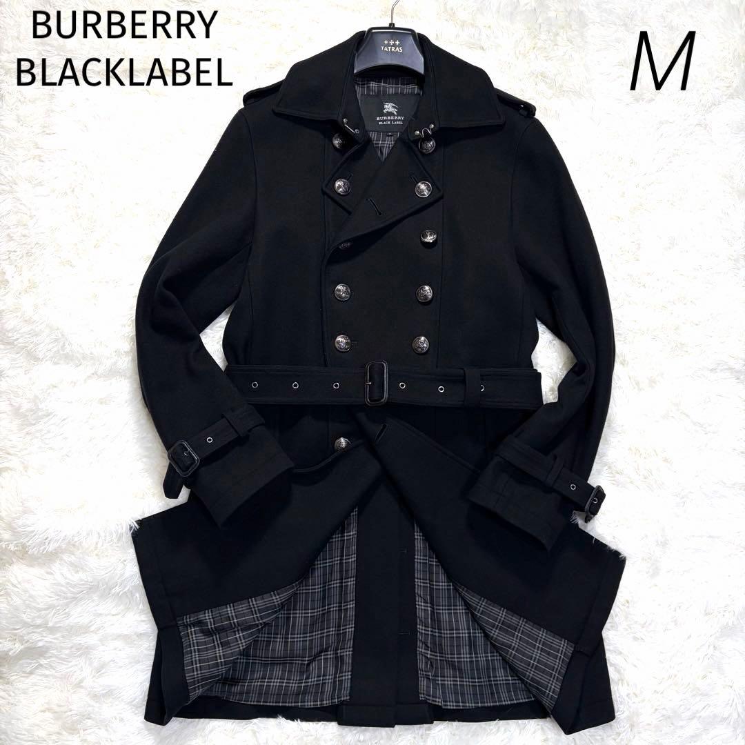 バーバリーブラックレーベル ナポレオン カシミヤ ベルト ロング丈 黒 M BURBERRY BLACK LABEL（バーバリーブラックレーベル） ナポレオン