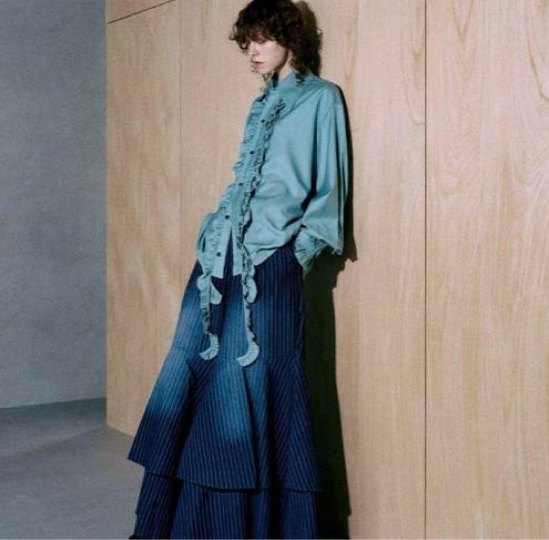 ばぶるす様専用seyto サイズ1 ロングフリルビックカラーシャツ ブルー