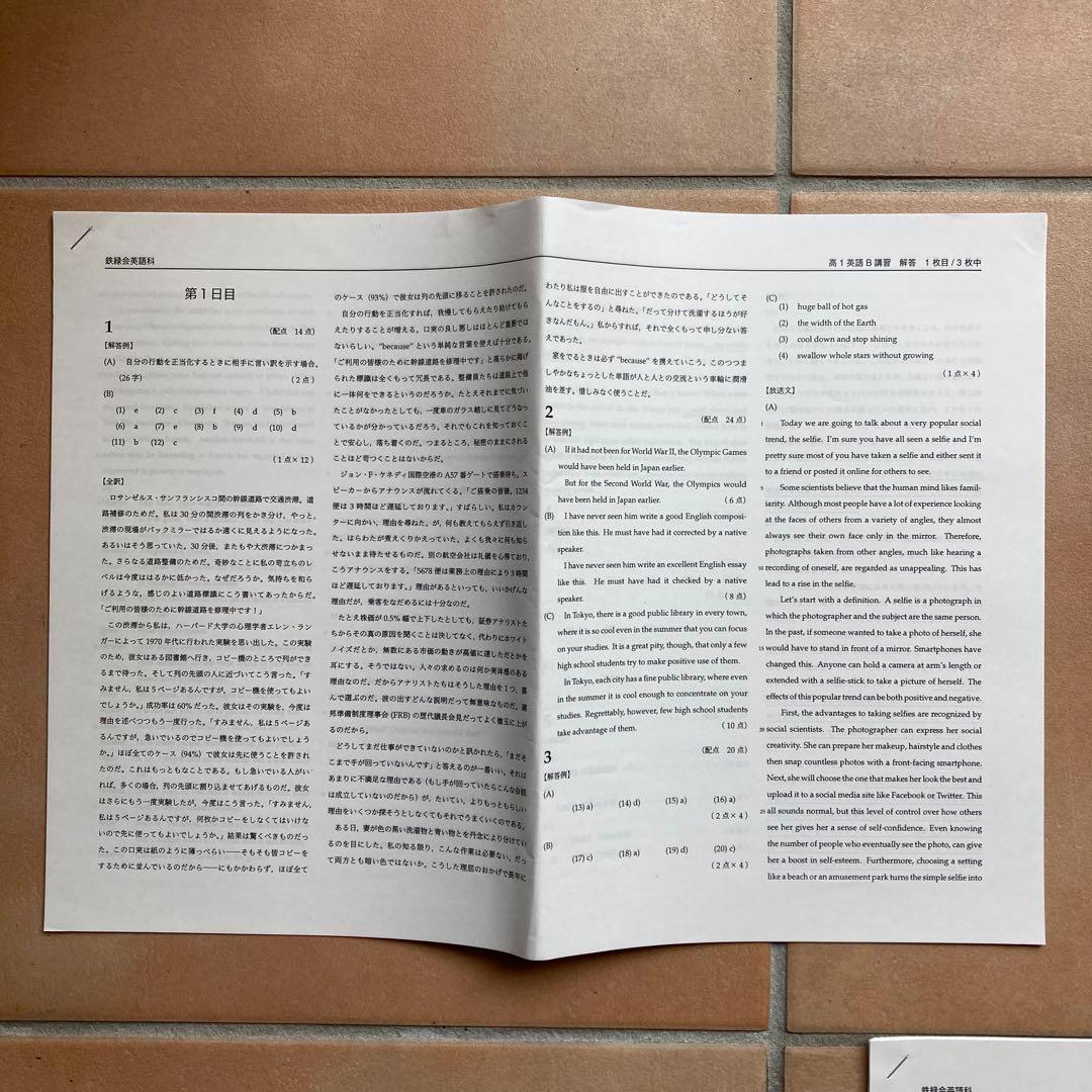 鉄緑会 高1 英語 夏期講習 テキストと授業プリント フルセット 匿名