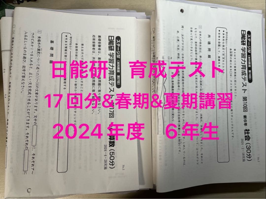日能研 6年生 2024年度 育成テスト　前期17回分&春期夏期講習 日能研6年生春期講習 - ボリュゾでデキる中学受験