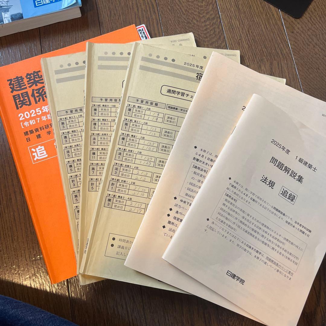 2025年度】一級建築士 日建学院 テキスト・問題集・法令集セット
