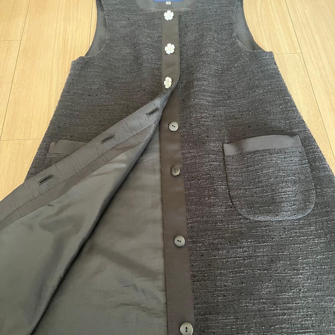 美品 23春エムズグレイシー フラワーボタンツイードワンピース