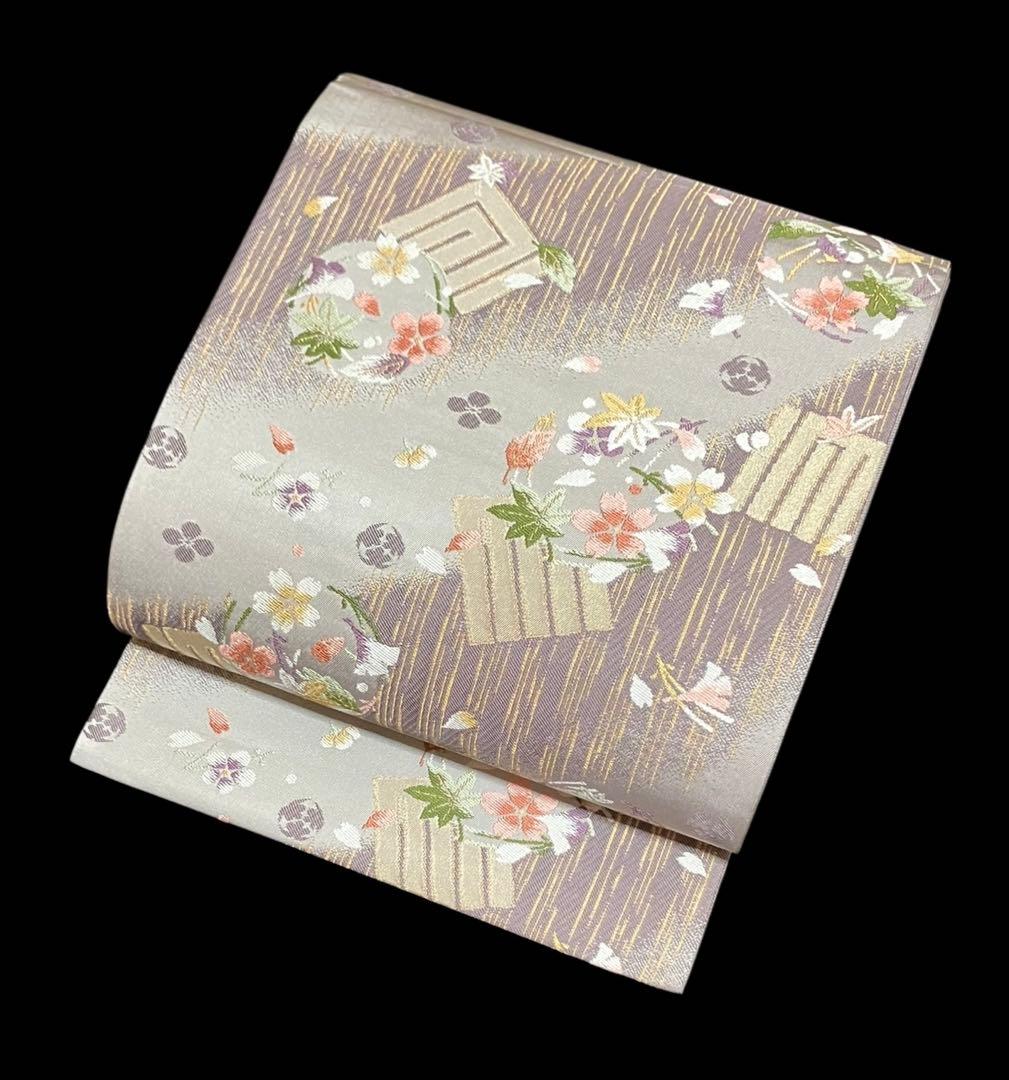 ツーシーズン リバーシブル 袋帯 全通柄 正絹 正倉院百彩文 未使用に