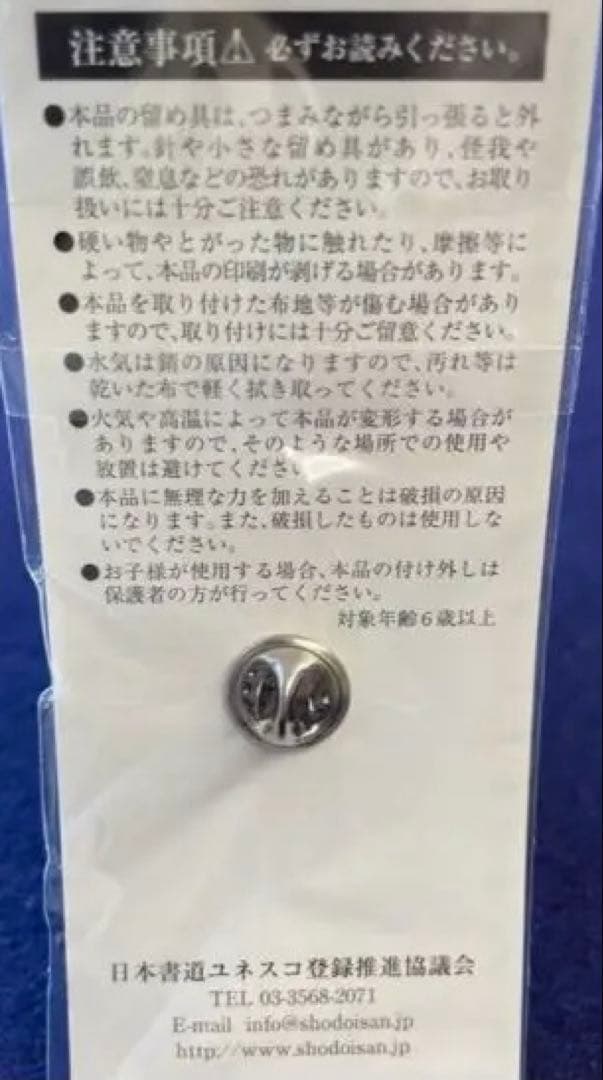こ*ん様 書道 非売品 ピンバッチ 日本書道文化ユネスコ登録推進協議会
