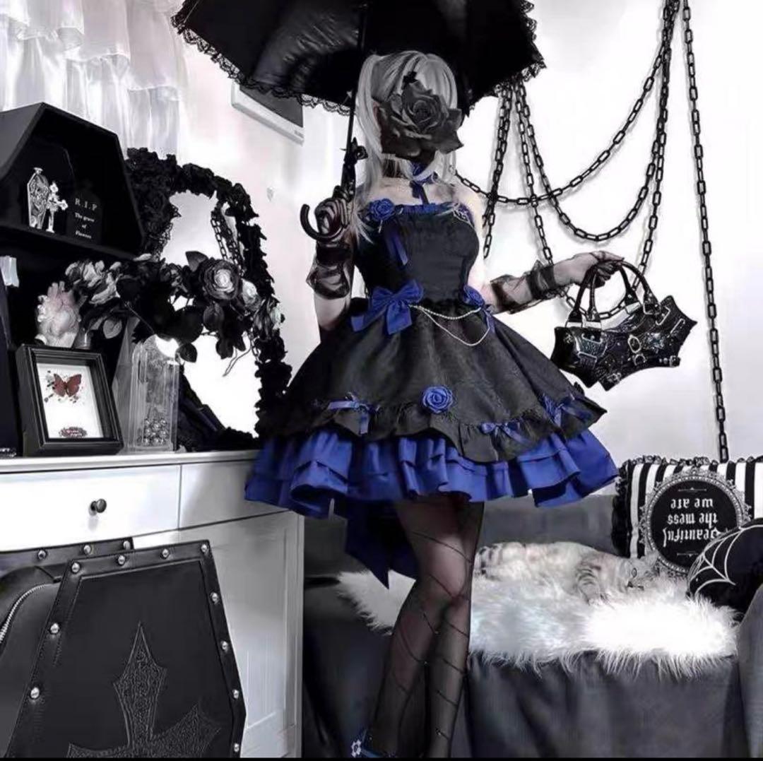 ゴスロリ・ロリータドレス 黒と青 - メルカリ