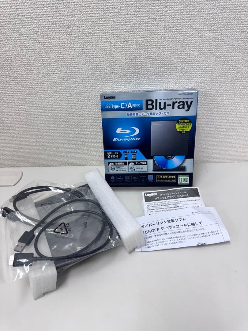 12P1#58Logitec Blu-rayドライブLBD-PWB6U3CSBK Type-C ポータブルBD 再生 書込ソフト付（ブラック） - LBD-PWB6U3CSBK