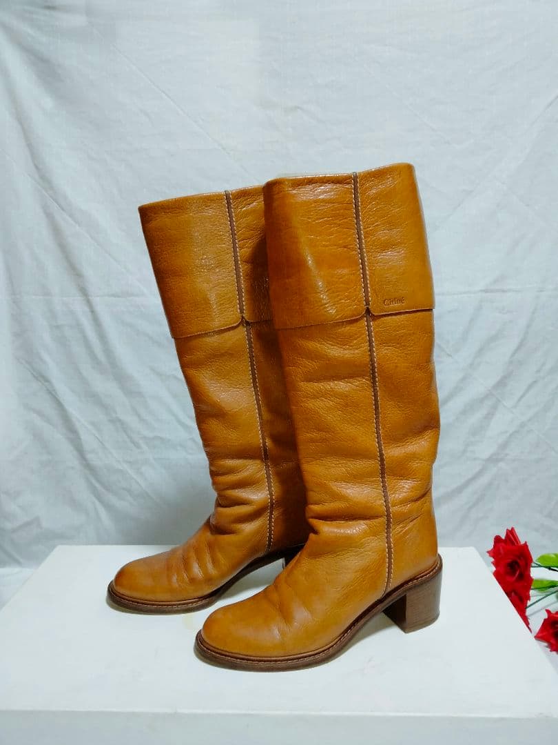 クロエ CHLOE キャメル レザー ロングブーツ ヒール 39の通販はau PAY