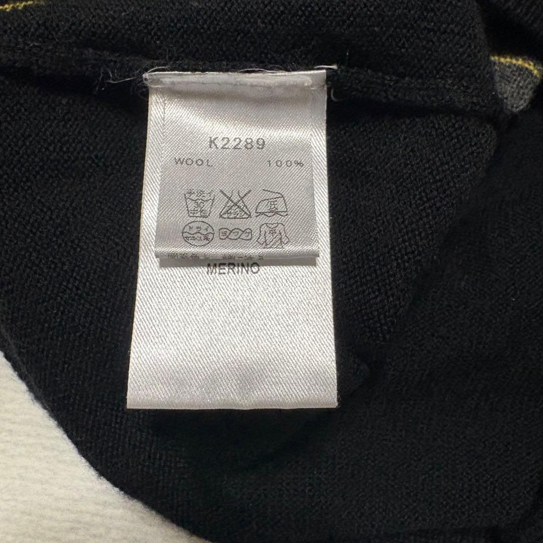 未着用 フレッドペリー メリノウール ニット アーガイル 黒色 月桂樹