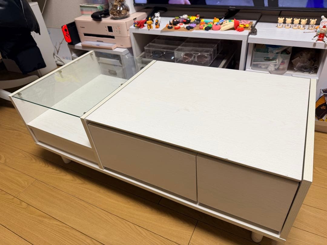 LOWYA ドレッサー付き　ローテーブル ドレッサーテーブル ディスプレイ収納付き 可動ミラー付き ロー