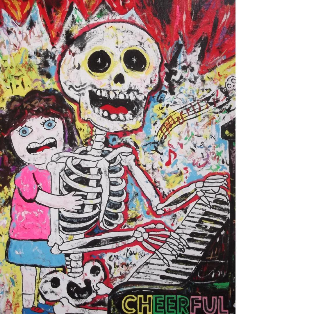 天才クリア・クリムゾン真作保証作品 F10号 陽気なガイコツくん