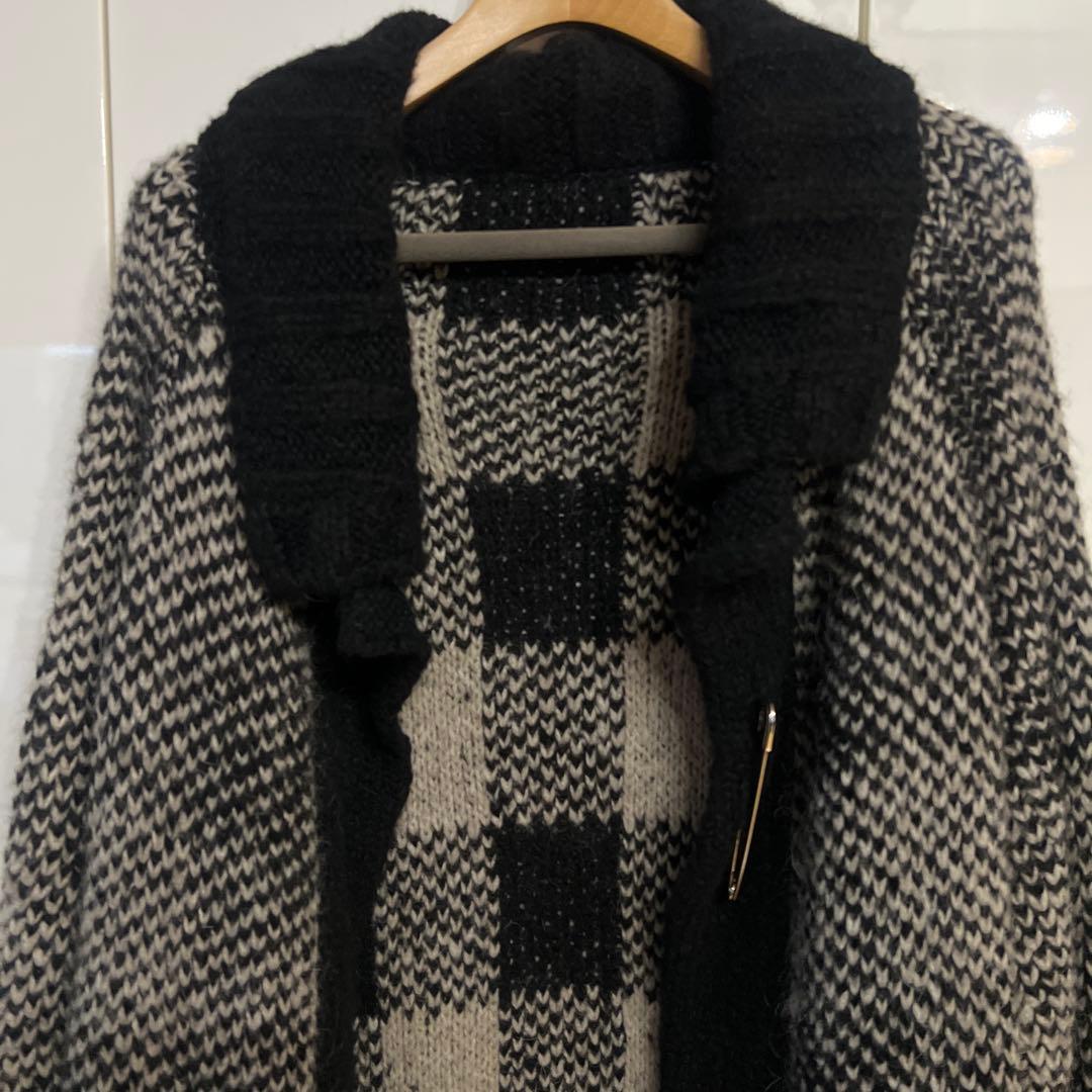 GroudY ロングニットカーディガン 黒とグレー チェック柄 - メルカリ
