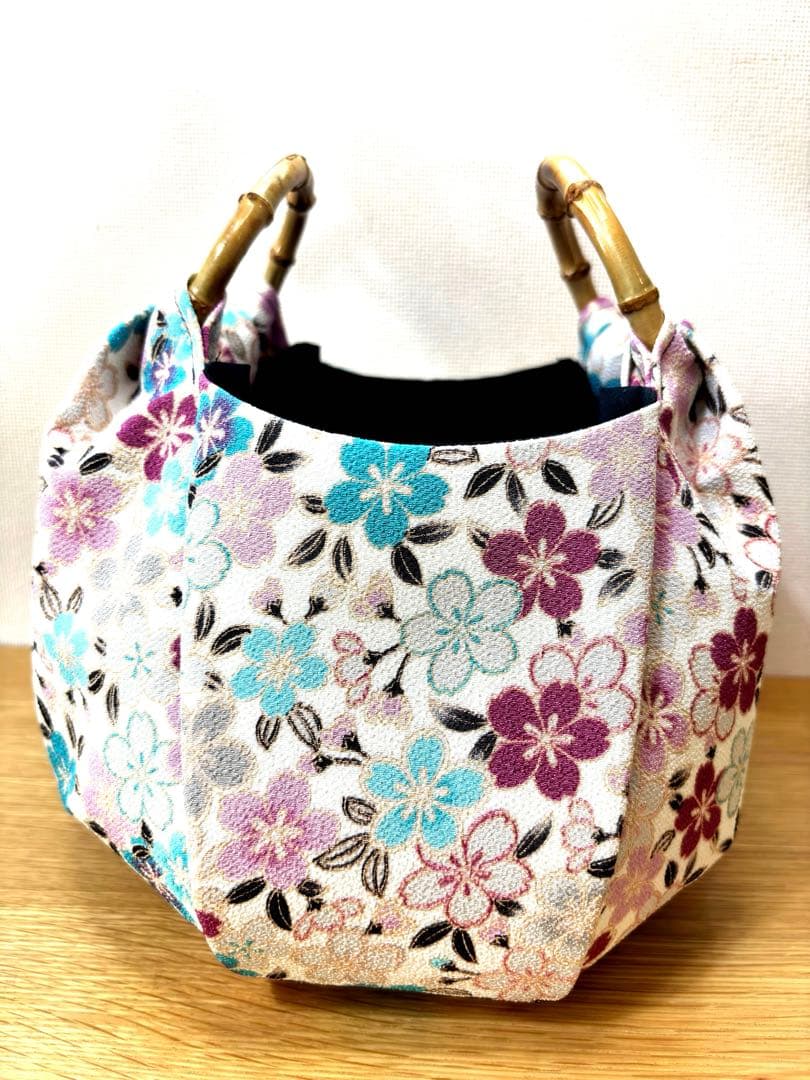 桜づくし （アイボリー・薄紫）着物バック和装バッグ 卒業成人式七五三