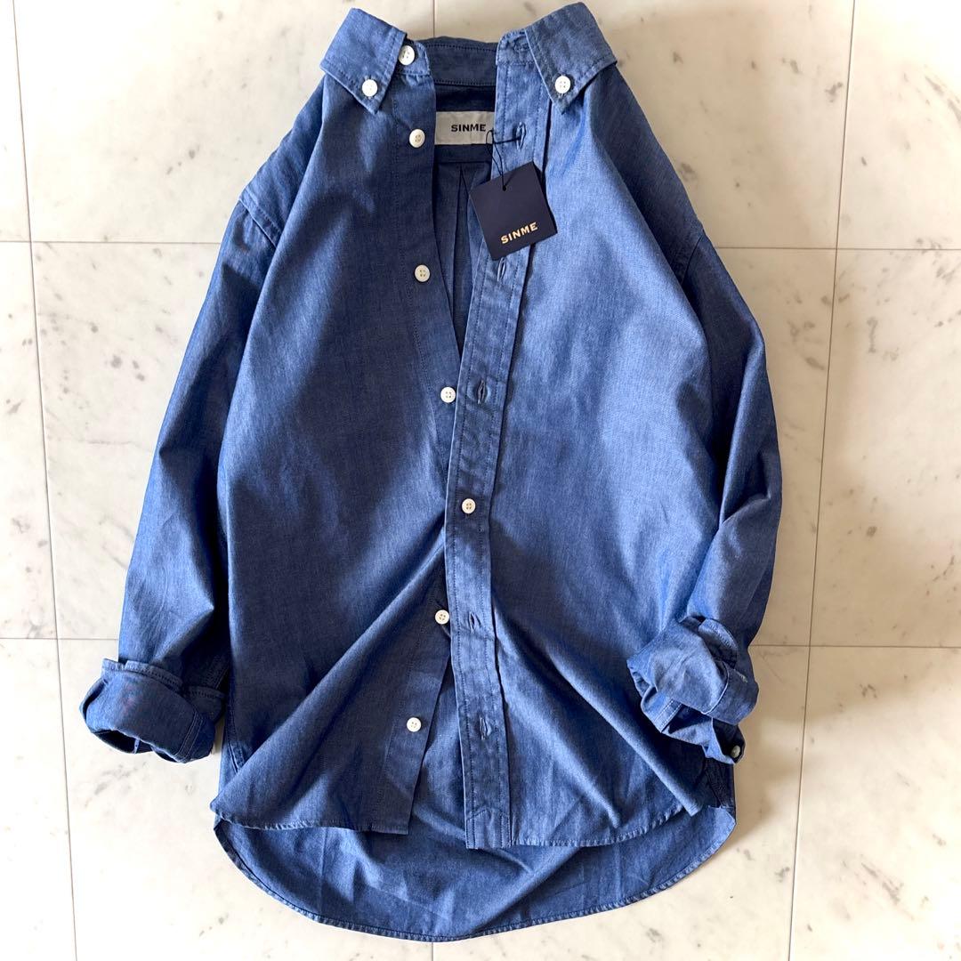 美品 SINME シンメ ダンガリークロスボタンダウンシャツ サックス