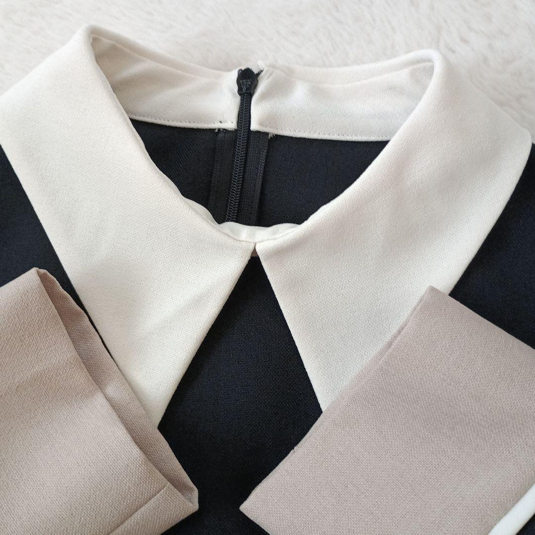 TIARA ティアラ 襟付きブラウス ブラック×ホワイト 上品 きれいめ タグ