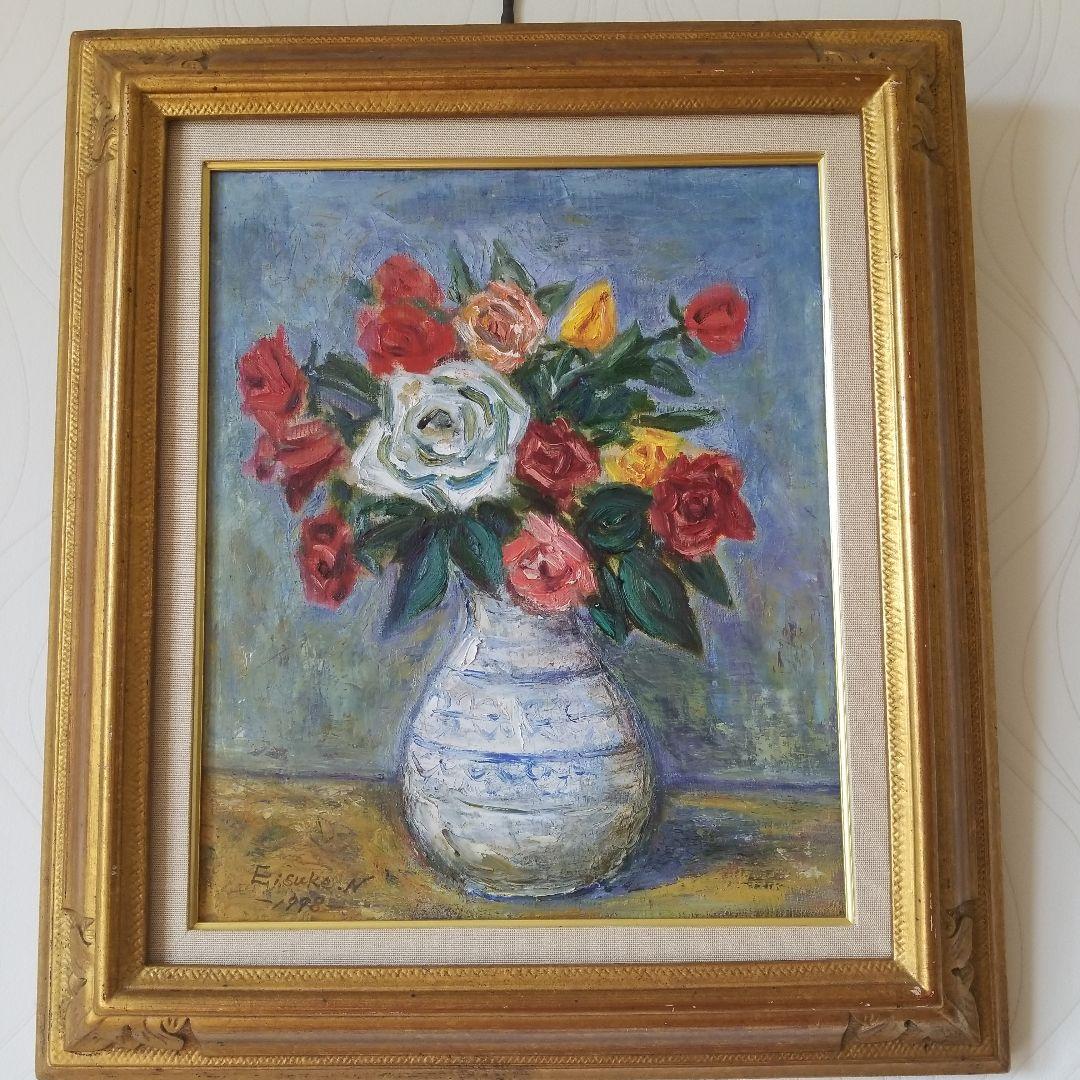 絵画 ばら《薔薇》静物画 油絵 F8 額付き - メルカリ