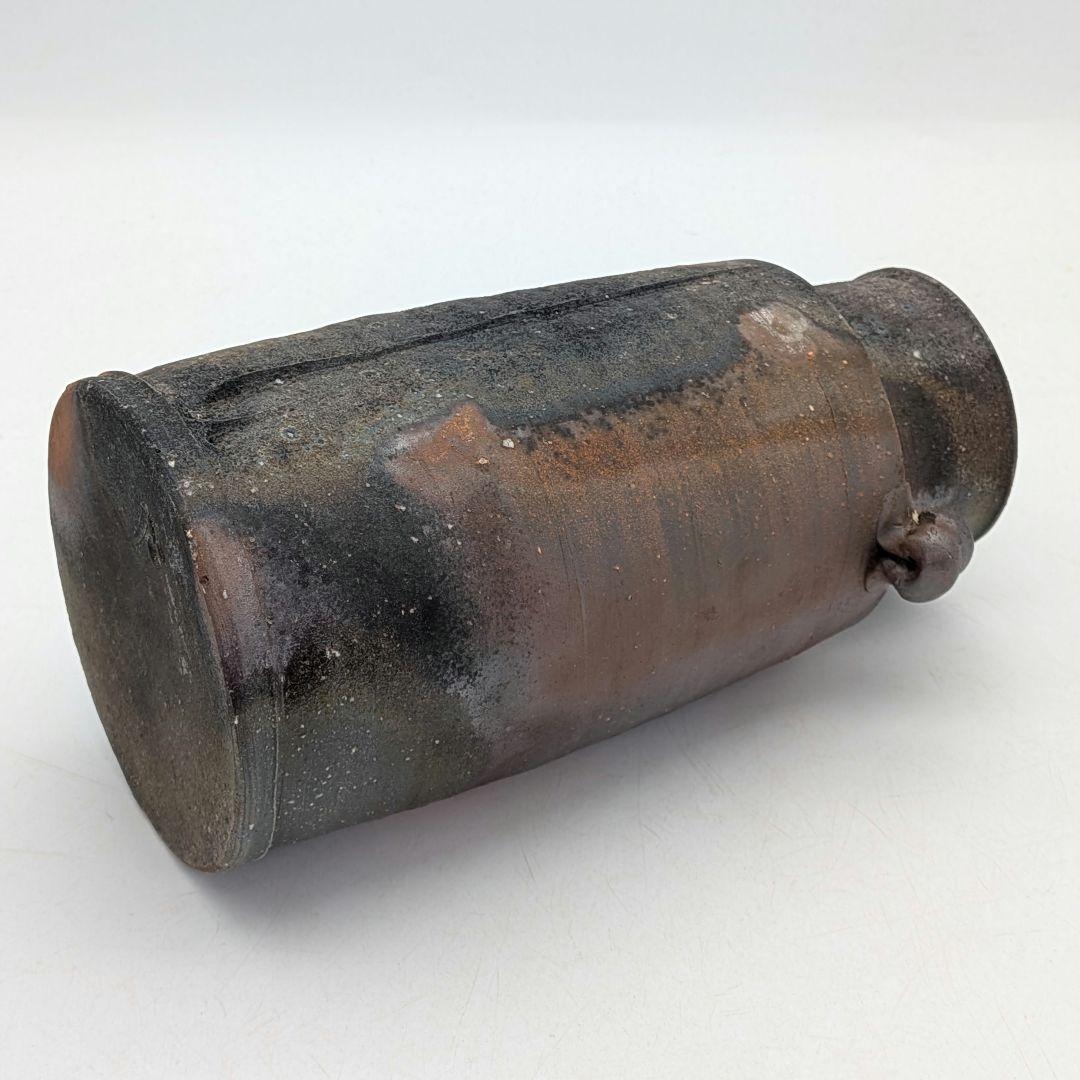 安井徹 備前焼 耳付窯変花入 共箱共布栞 花器 フラワーベース 花瓶 花生 置物