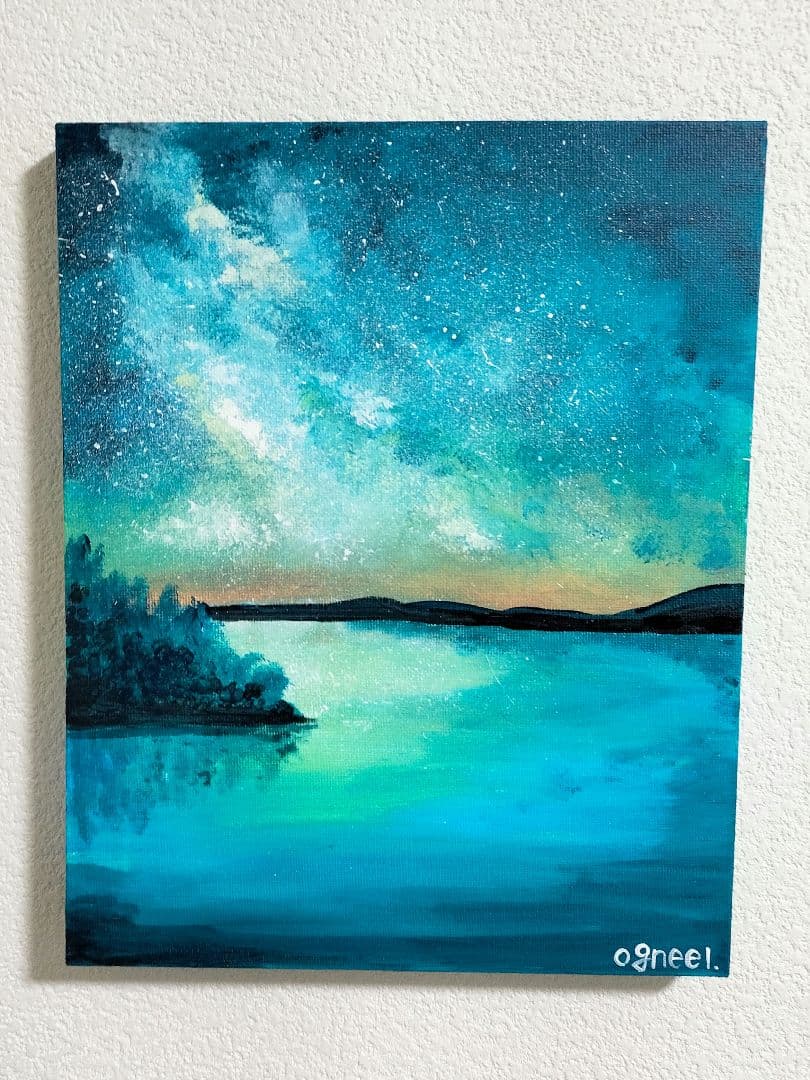 【夜光湖】　F3キャンバス　アクリル画　原画　一点物　風景画　夜景 夜湖」 F0 キャンバス アクリル画 風景 夜景 原画 絵画 - メルカリ