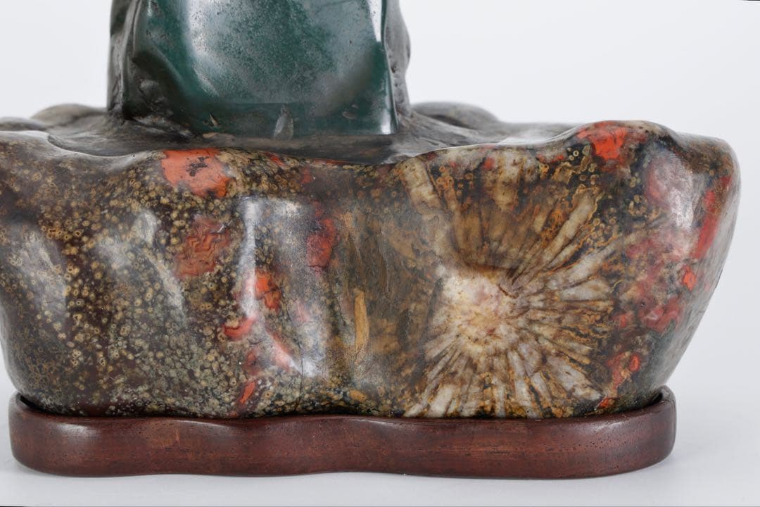 米*郎様 岐阜県 根尾川 菊花石 景石 寄石作品 観音　台座 共箱付 1.8kg