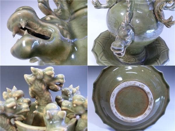 花瓶○龍尽くし 古い中国古美術 龍耳付き みごとな飾り 唐物 骨董品