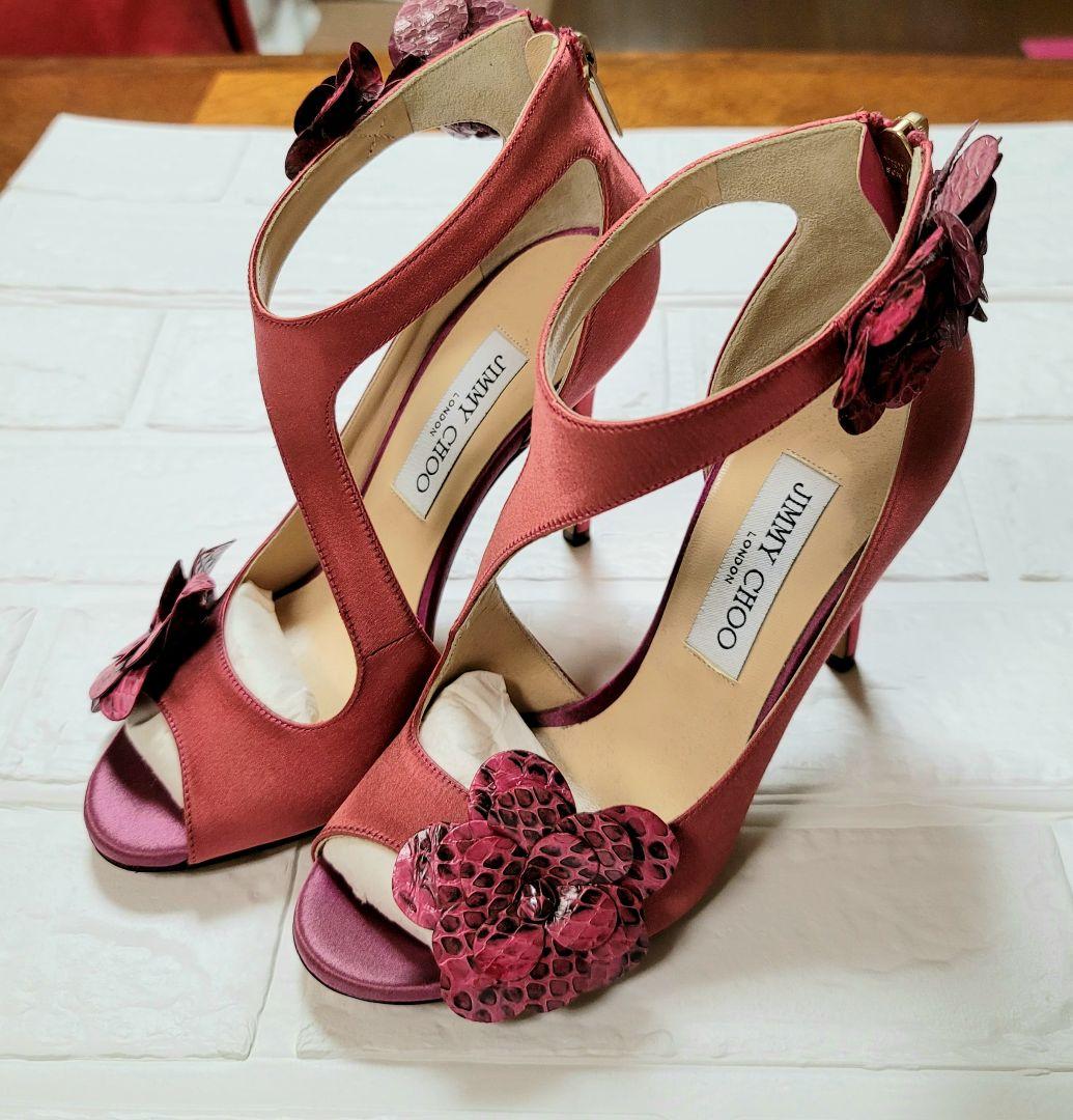 JIMMY CHOO ジミーチュウ サンダル サテン ピンク 36 未使用保管品 Jimmy Choo Women's Size 36 Pink Patent Leather Strappy Heels