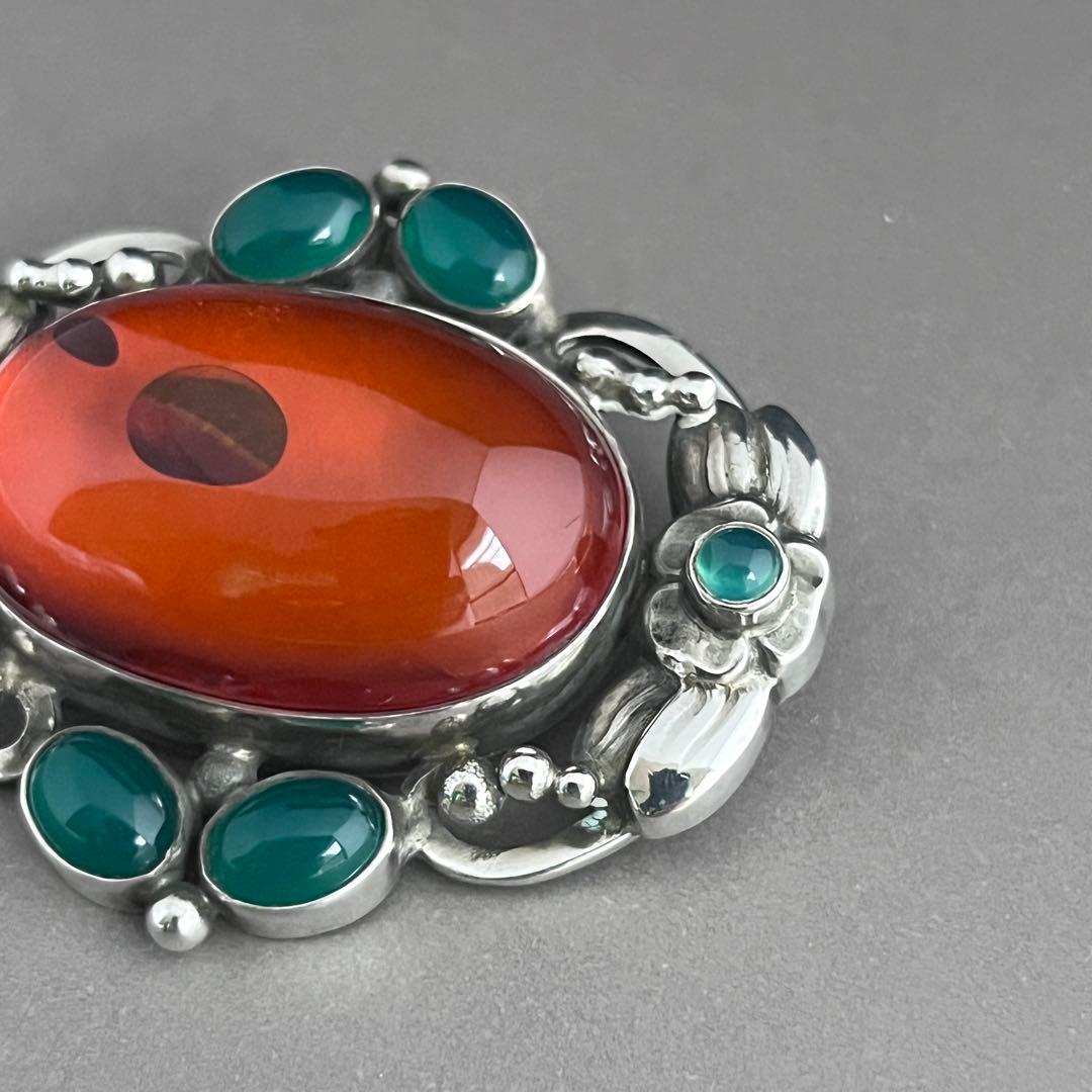 名品】ジョージ ジェンセン ブローチ #78 アンバー／グリーンアゲート