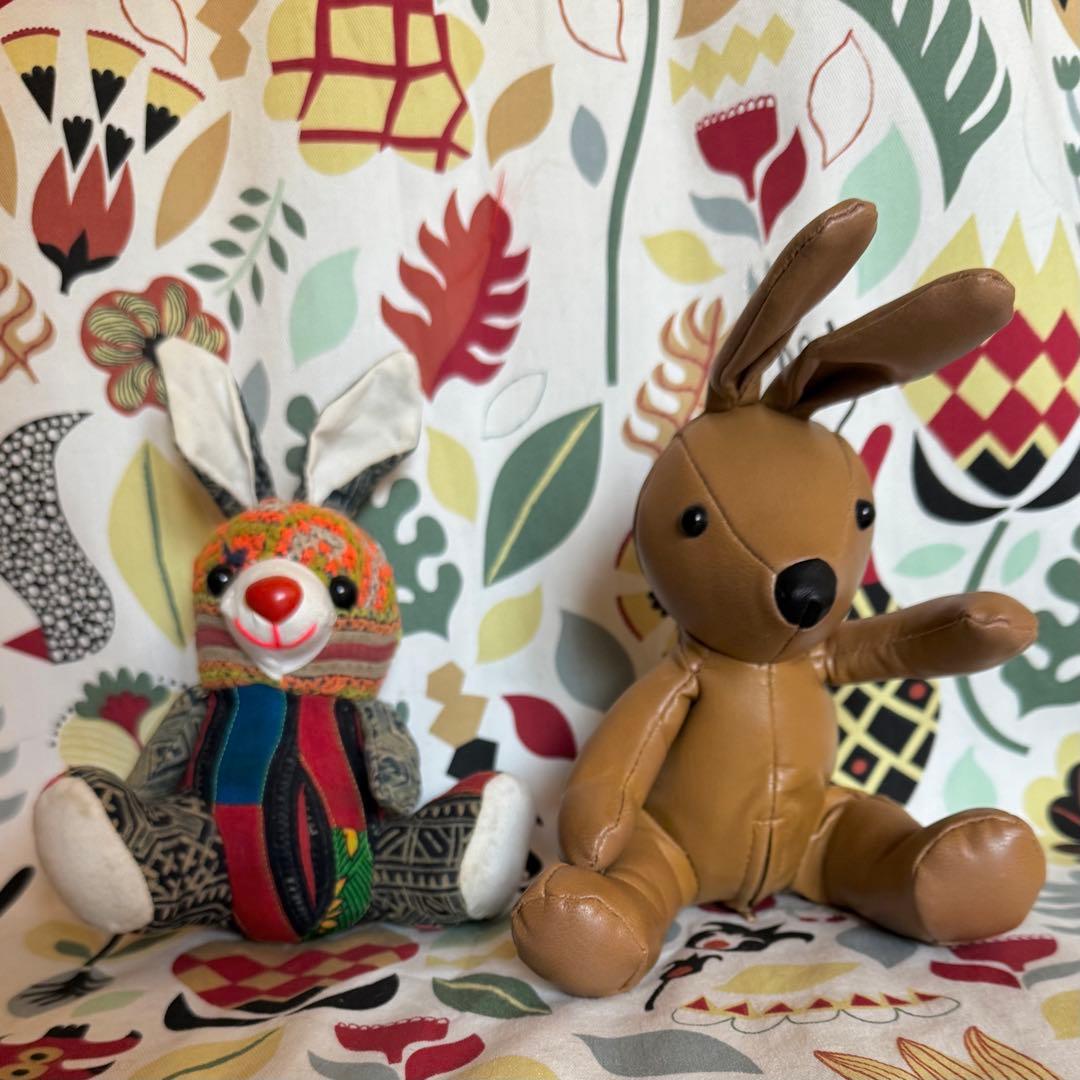 インテリア アジアン雑貨 ベトナム製 モン族 レザーうさぎ ぬいぐるみ
