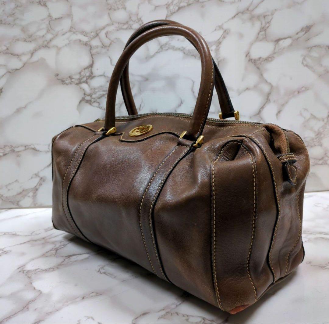 オールドグッチ リアルレザー ミニボストンバッグ インターロッキング