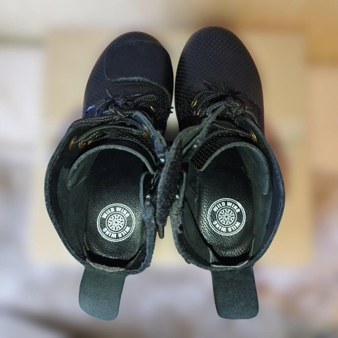 【厚底】ワイルドウイング スワロー 23.5cm 本革 バイクブーツ 黒