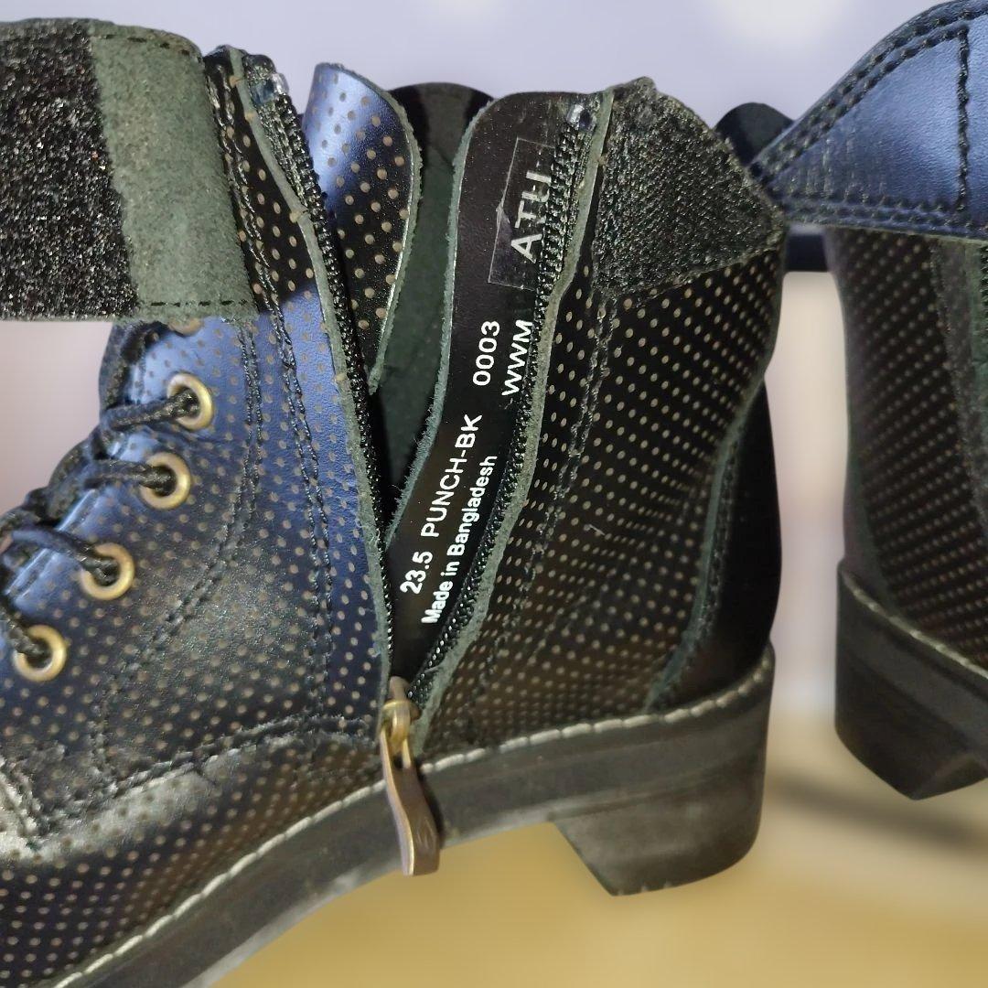 【厚底】ワイルドウイング スワロー 23.5cm 本革 バイクブーツ 黒