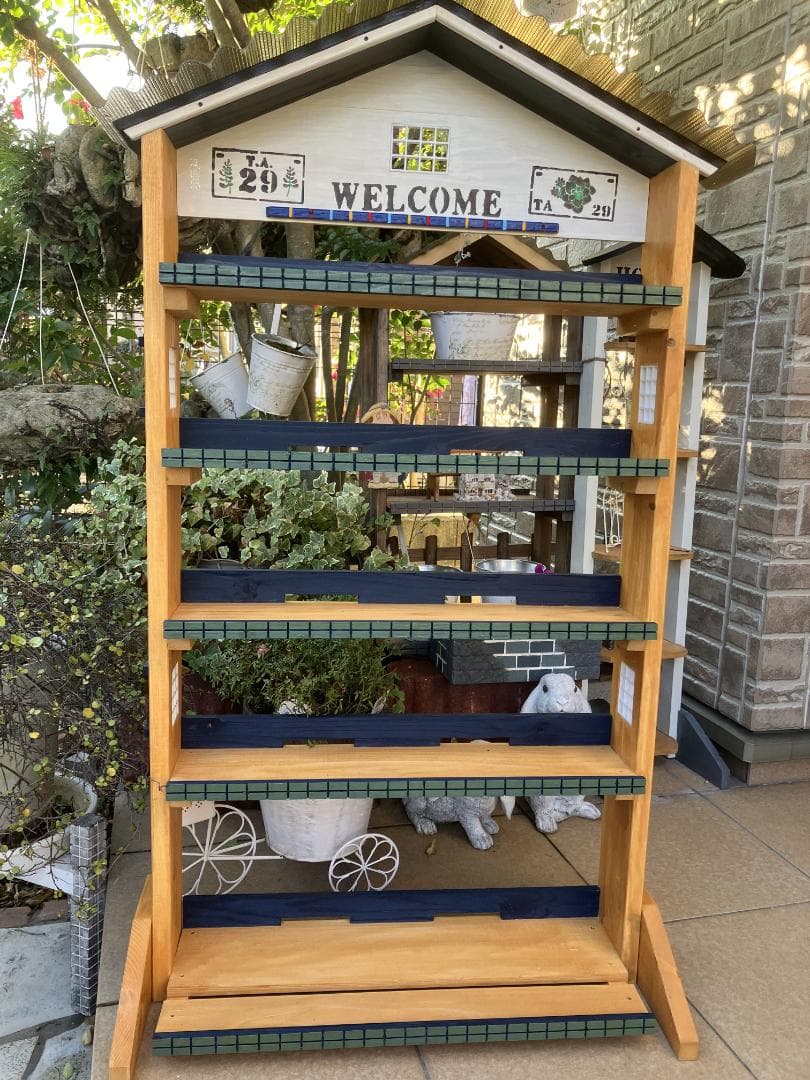 No 15 三角お屋根の簡単移動 多肉植物棚 welcome ピニー色 5段