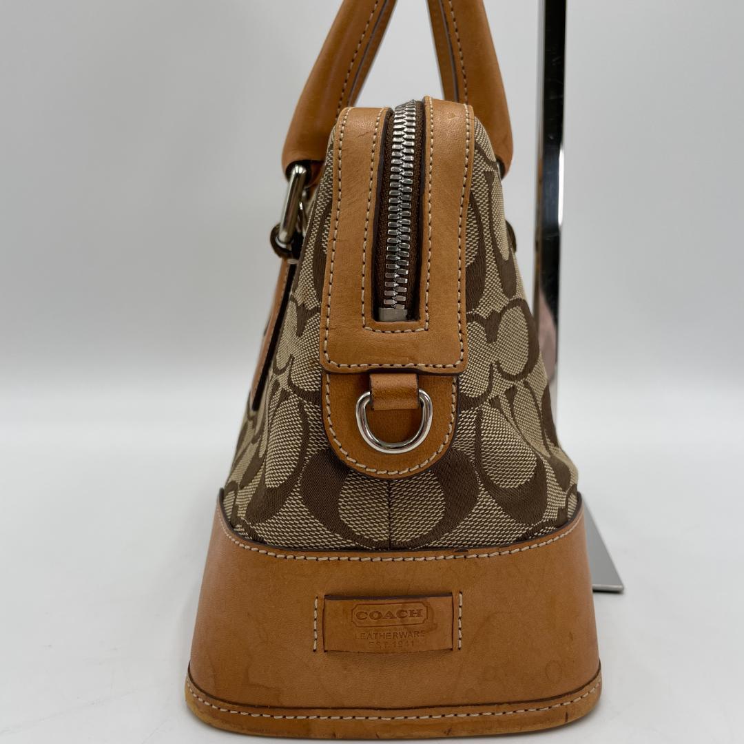 良品 COACH ハンドバッグ キャンバス ブラウン シグネチャー 肩掛け